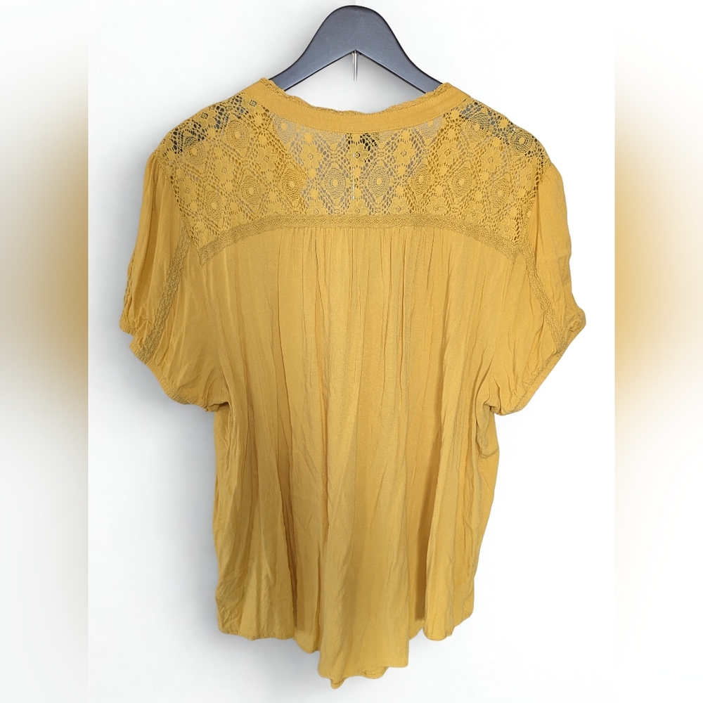 Torrid Yellow Button Up Blouse with Lace - Picture 2 of 3